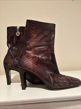 Donald J. Pliner Brown Snake-Print Pointed Toe Ankle Boots
